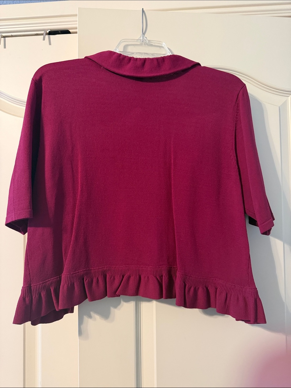 Dress Barn Ruffle-Trim Open Cardigan - Berry Plum - Picture 2 of 2